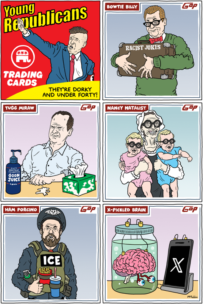 Cartoon: Young Republicans trading cards